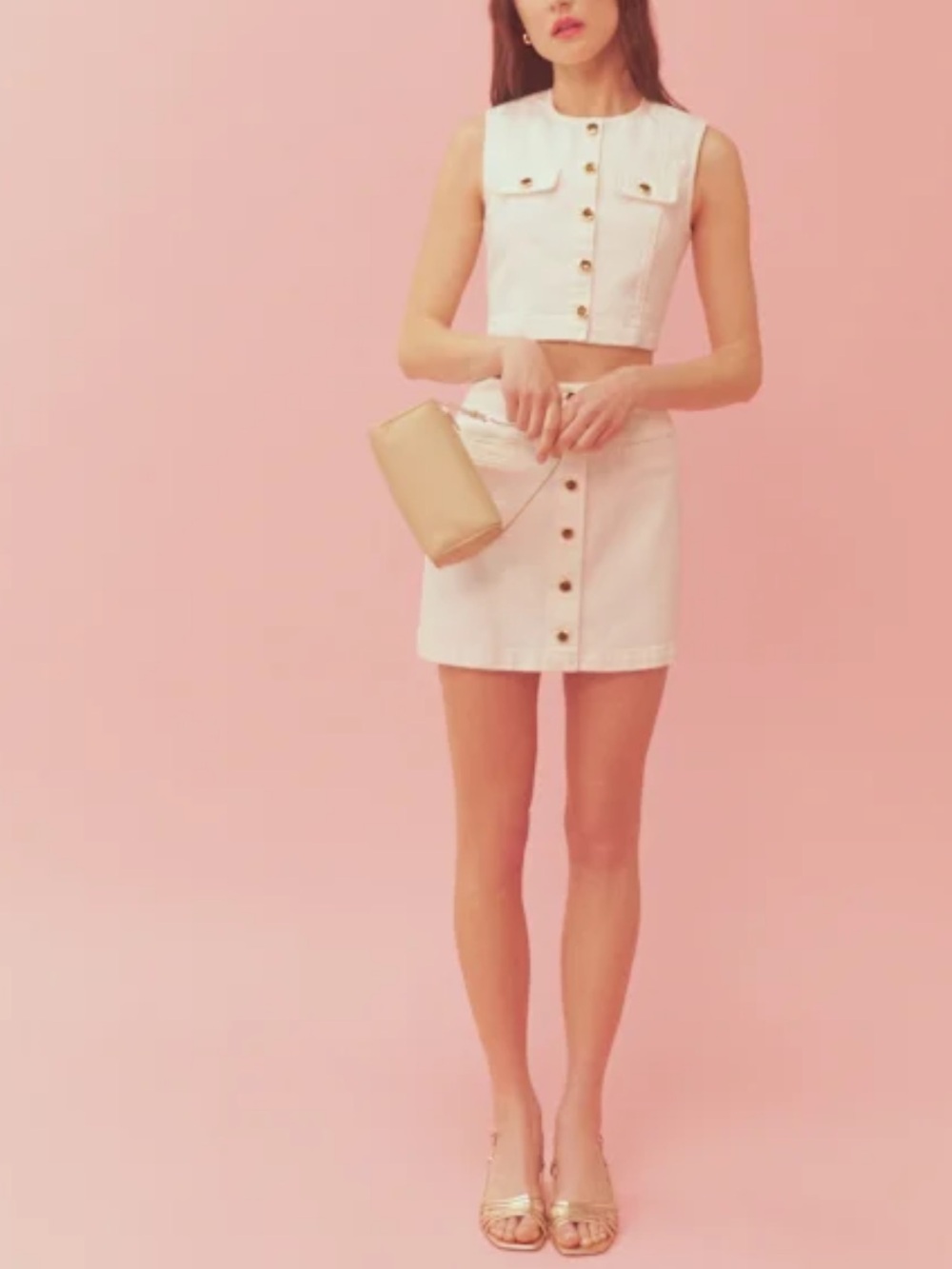 7 for All Mankind White Button-Front Sleeveless Two-Piece Skirt Set - Picture 8 of 9